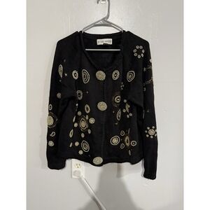 Vintage 90's VICTORIA HARBOUR Black & Gold  Beaded Knit Cardigan Size S NEW YEAR
